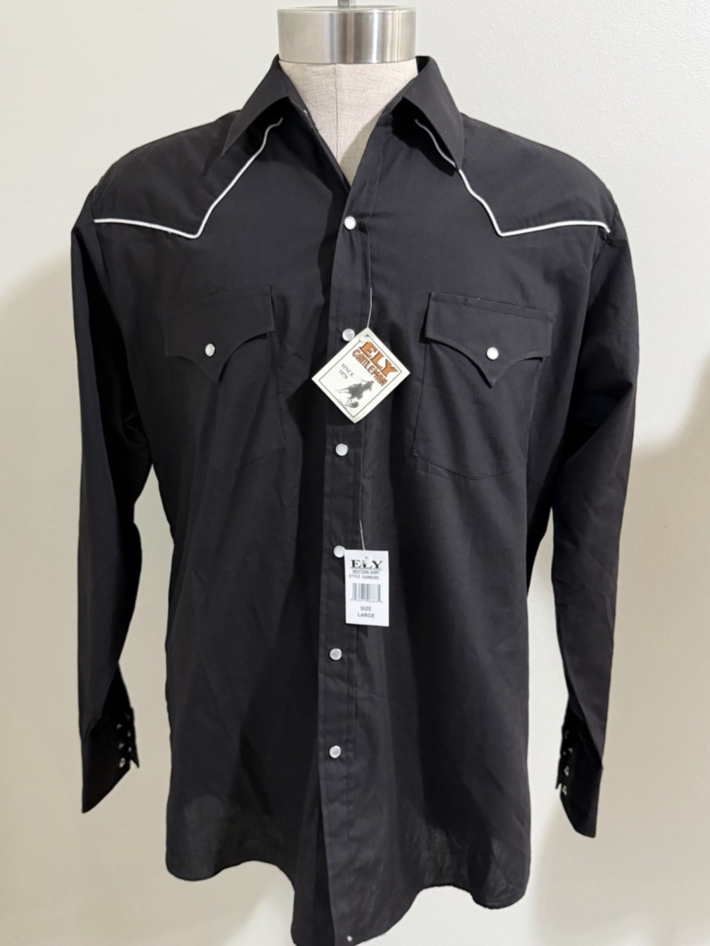 NWT Ely Cattleman Shirt Mens L Black Long Sleeve Western Pearl Snap Cowboy